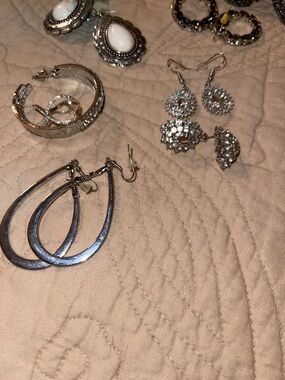 Silver Tone Women's Mixed Earrings Set - Silver
